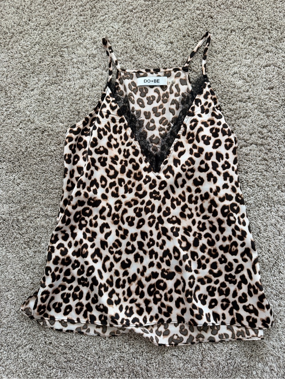 DO+BE Leopard Print Lace Trim Cami - Beige/Black